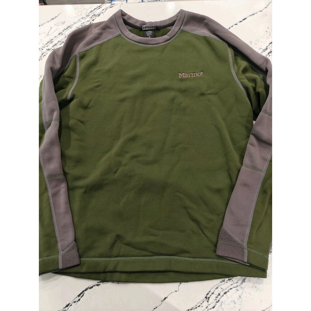 Marmot Sweater Mens Medium Green Polartec Fleece Pullover Crewneck